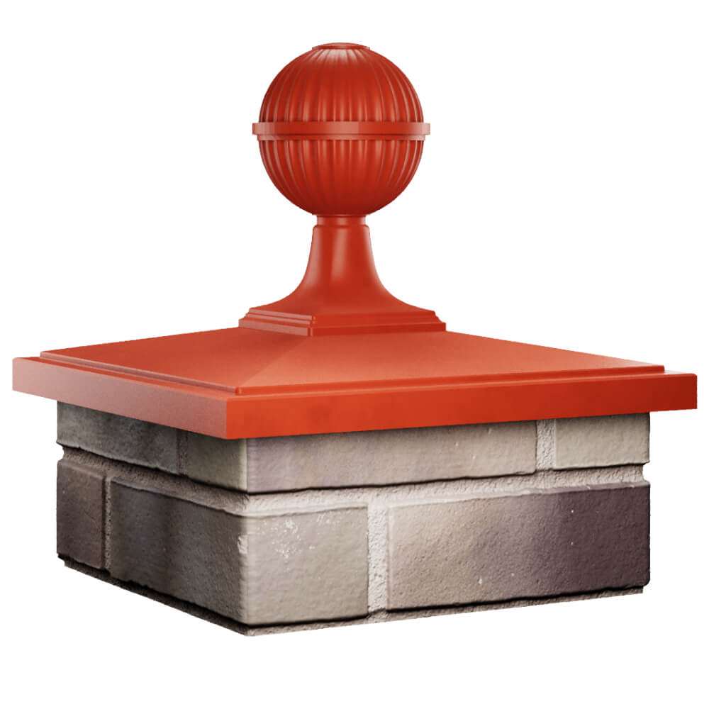 Колпак Zking БонаМоно Красный с шаром на столб 1.5х1.5 кирпича (385х385, 400х400мм) в сборе в Екатеринбурге фото