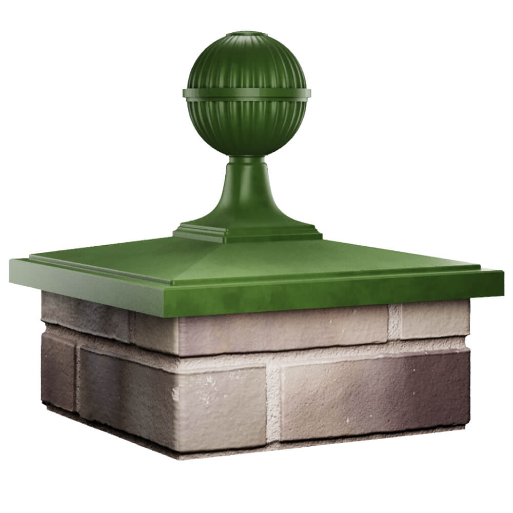 Колпак Zking БонаМоно Зеленый с шаром на столб 1.5х1.5 кирпича (385х385, 400х400мм) в сборе в Екатеринбурге фото