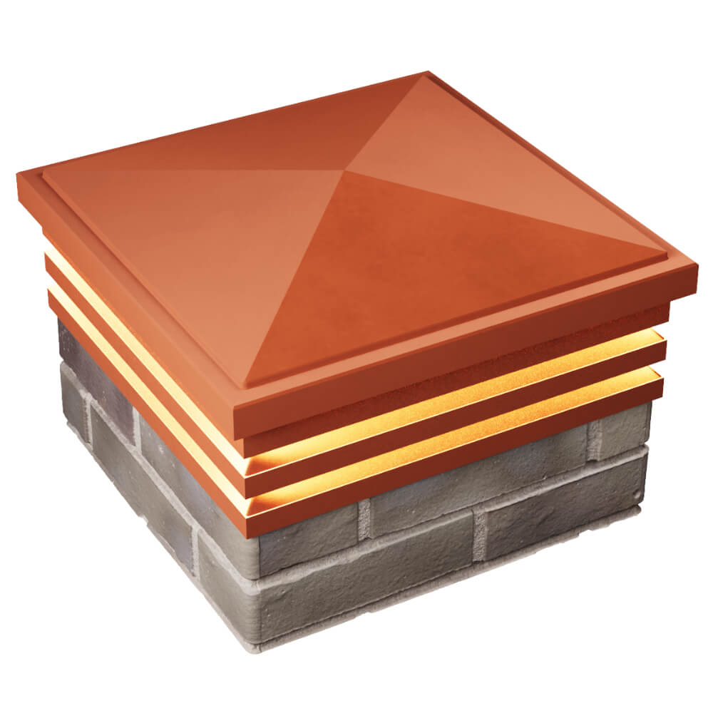 Колпак Zking Бона ХайТек Красный на столб 1.5х1.5 кирпича (385х385мм) с подсветкой в Екатеринбурге фото