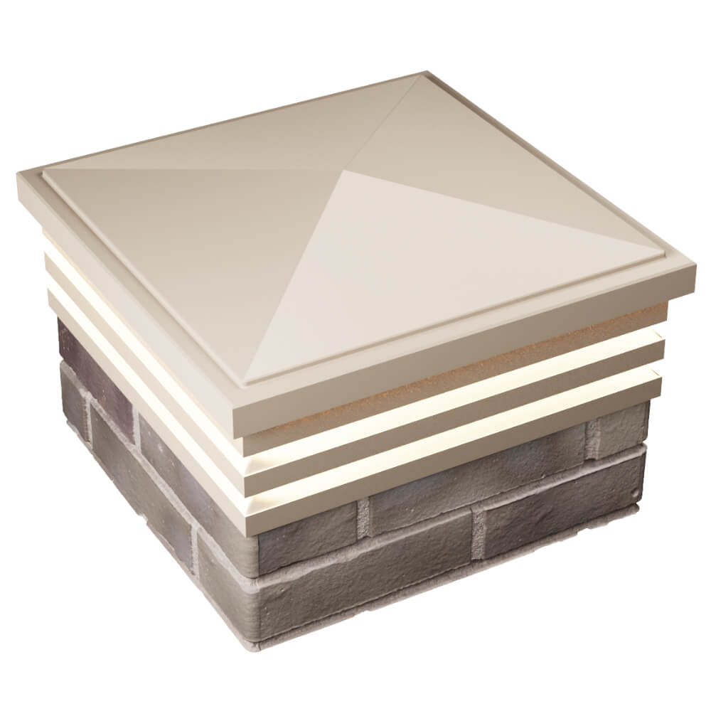 Колпак Zking Бона ХайТек Бежевый на столб 1.5х1.5 кирпича (385х385мм) с подсветкой в Екатеринбурге фото