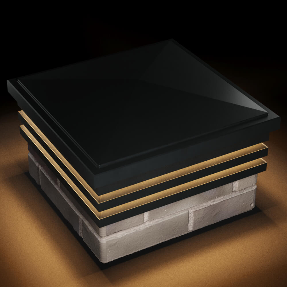 Колпак Zking Бона ХайТек Черный на столб 1.5х1.5 кирпича (385х385мм) с подсветкой в Екатеринбурге фото