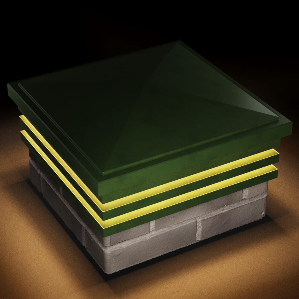 Колпак Zking Бона ХайТек Зеленый на столб 1.5х1.5 кирпича (385х385мм) с подсветкой в Екатеринбурге фото