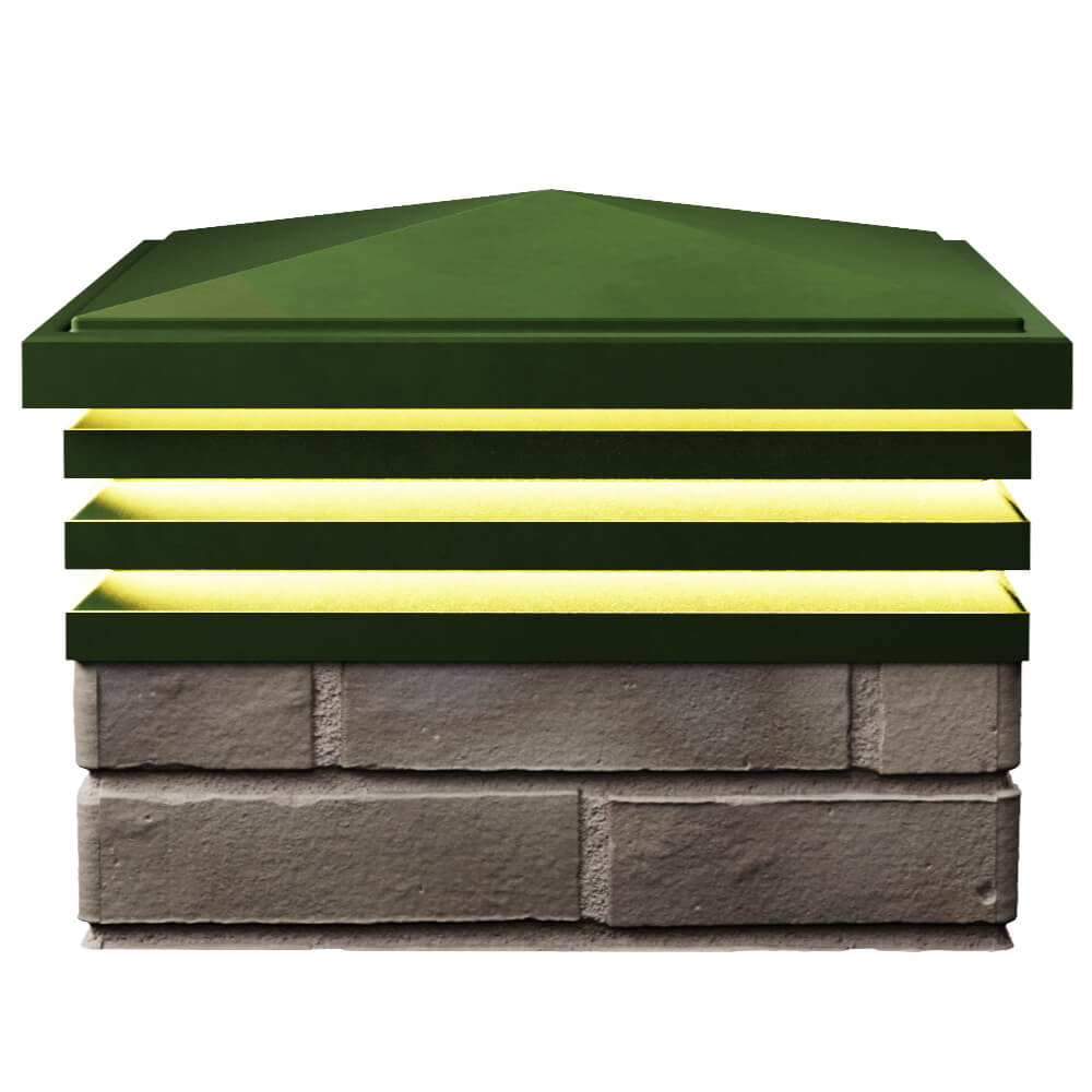 Колпак Zking Бона ХайТек Зеленый на столб 1.5х1.5 кирпича (385х385мм) с подсветкой в Екатеринбурге фото