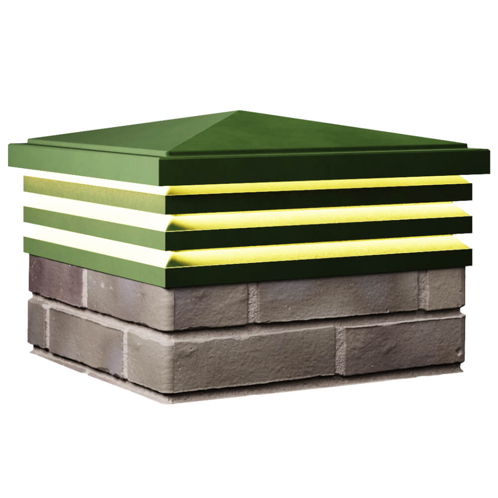 Колпак Zking Бона ХайТек Зеленый на столб 1.5х1.5 кирпича (385х385мм) с подсветкой в Екатеринбурге фото