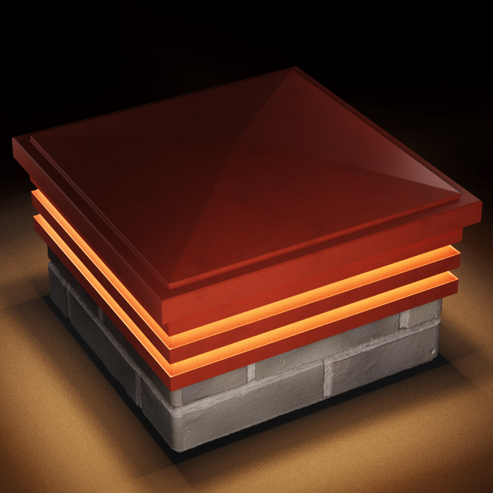 Колпак Zking Бона ХайТек Красный на столб 1.5х1.5 кирпича (385х385мм) с подсветкой в Екатеринбурге фото