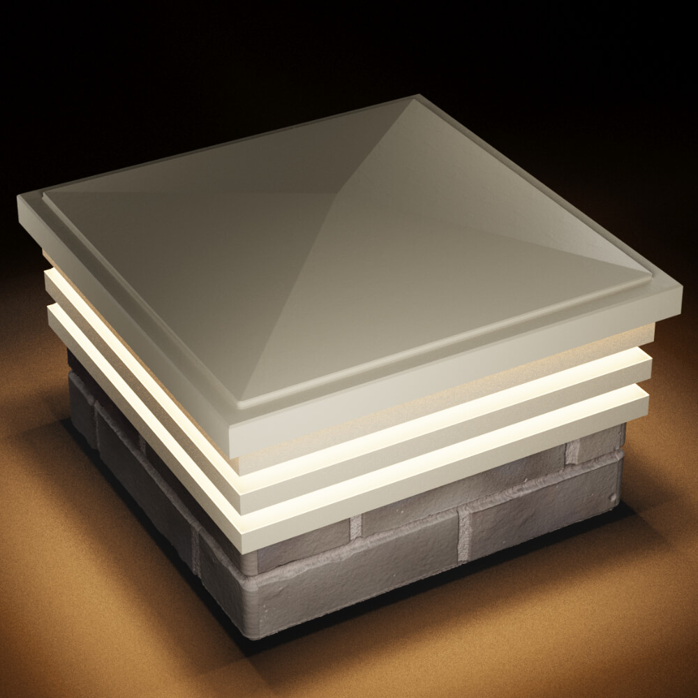 Колпак Zking Бона ХайТек Бежевый на столб 1.5х1.5 кирпича (385х385мм) с подсветкой в Екатеринбурге фото