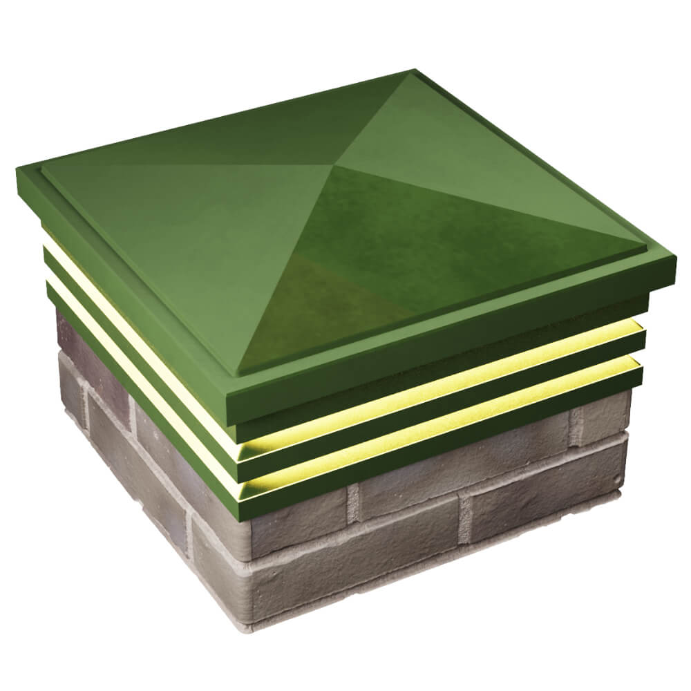 Колпак Zking Бона ХайТек Зеленый на столб 1.5х1.5 кирпича (385х385мм) с подсветкой в Екатеринбурге фото