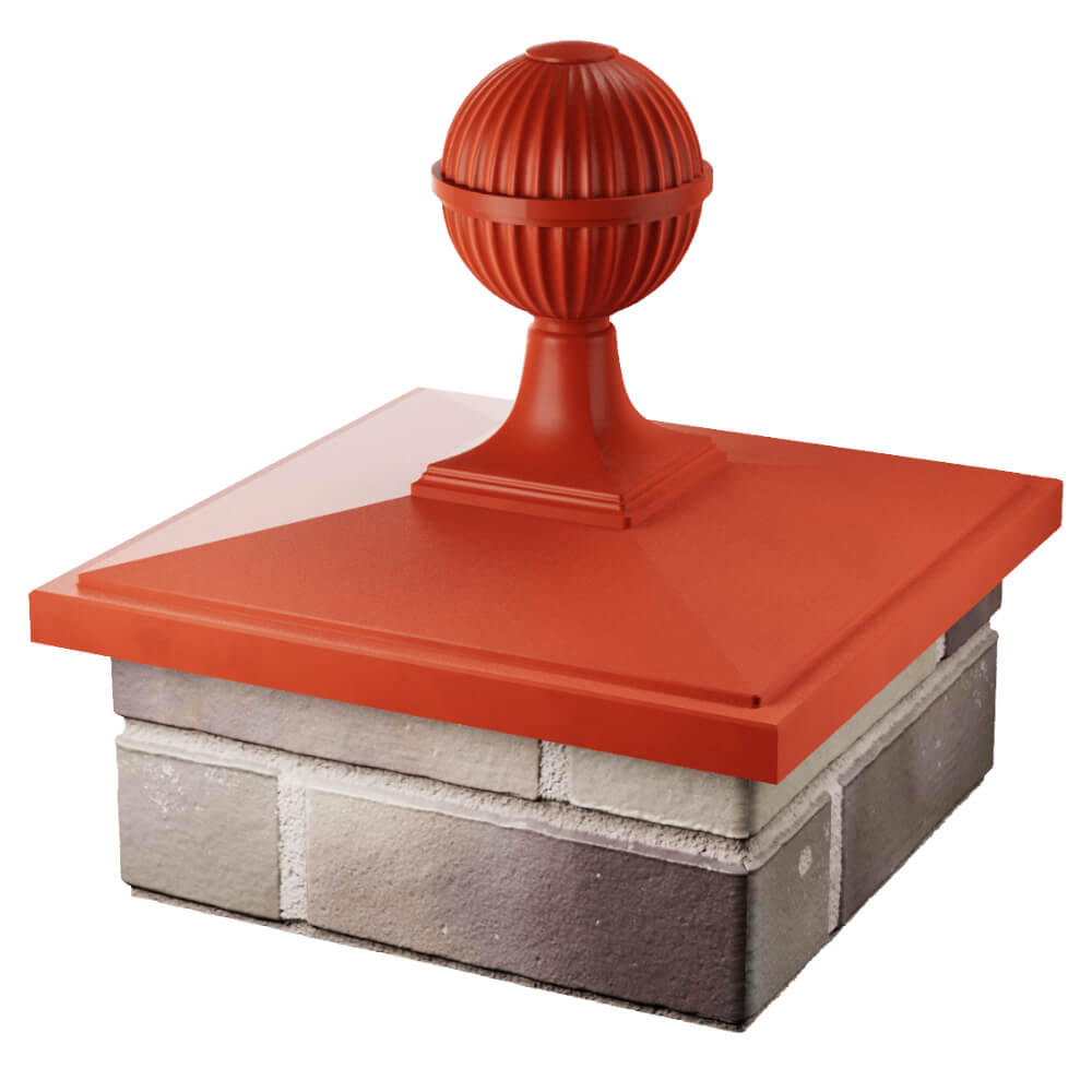 Колпак Zking БонаМоно Красный с шаром на столб 1.5х1.5 кирпича (385х385, 400х400мм) в сборе в Екатеринбурге фото