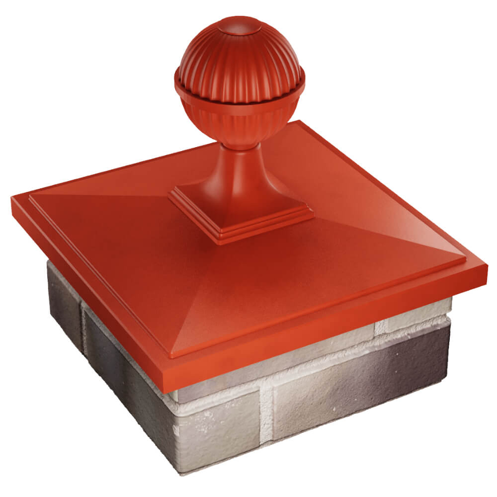 Колпак Zking БонаМоно Красный с шаром на столб 1.5х1.5 кирпича (385х385, 400х400мм) в сборе в Екатеринбурге фото